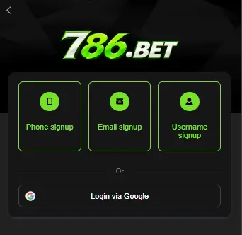 786Bet Game registration and login screen