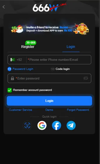 666W Game registration and login screen