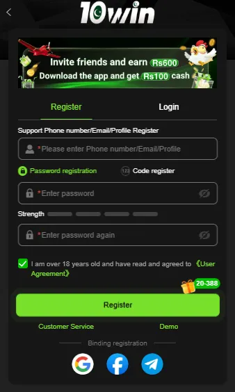 Creating a 10Win Game Account